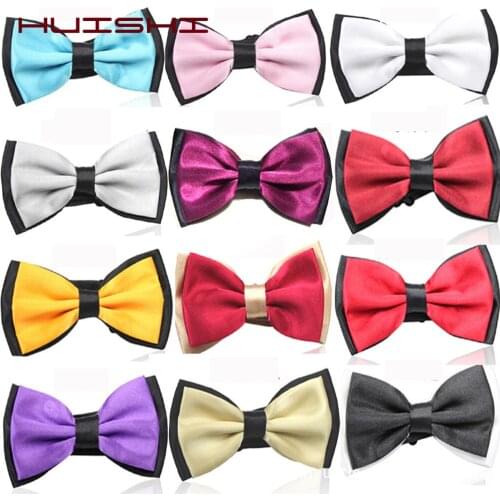 HUISHI Black Red Tie Mens Bow Wedding Colorful Decoration Neck Bow Tie For Men Adjustable Party Tie Two Tone Butterfly For Gift