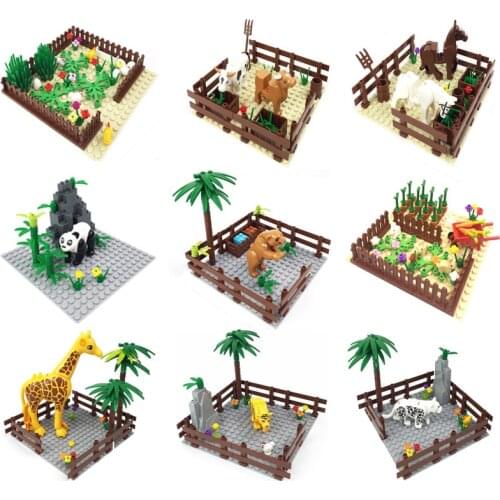 Moc Farm Animals Blocks Set Montessori Toys for Children Compatible City Friends Classic Builidng Bricks Parts Baseplate for Boy