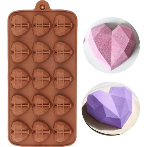 2021 New Heart Chocolate Molds 15 CavityDiamond love Shape Silicone Wedding Candy Baking Molds Cupcake Decorations Cake Mold 3D
