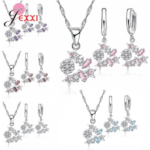 New Bijoux Crystal Stars Necklace Set Earrings For Women Gift Elegant Real 925 Sterling Silver Fashion Jewelry Set Gifts