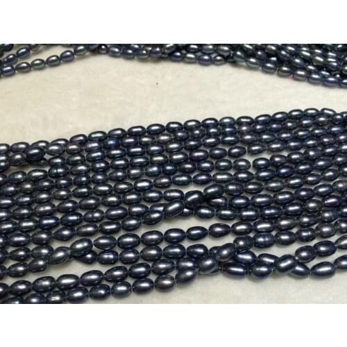 Wholesale 5PCS New natural freshwater black pearl grain shape loose beads 14.5 inches 5X8MM