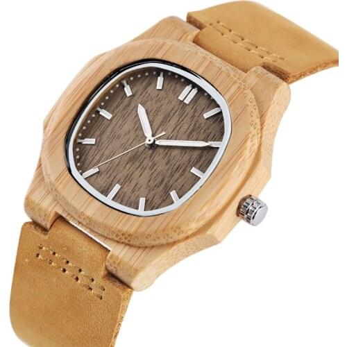 Special Nature Wood Watches for Men Quadrilateral Shape Genuine Leather Leisure Sport Wooden Wristwatches Man Husband Gifts 2017