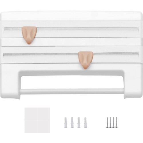 P8DE 4 In 1 Kitchen Organizer Paper Towel Holder Cling Sauce Bottle Storage Rack Film Cutting Holder Storage Cutting Rack