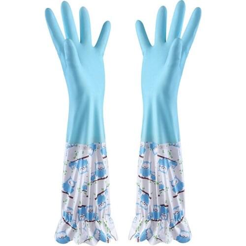Plush long dishwashing gloves, waterproof and warm in winter, thick latex wide mouth laundry gloves, short domestic gloves