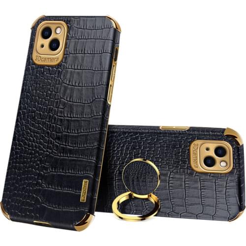 Crocodile Pattern Leather Holder Plated Case For iPhone 11 12Pro MAX XS MAX XR 7 8Plus Luxury Magentic Car Ring Stand Soft Cover