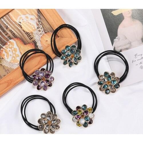 Colorful Rhinestone Flower Elastic Hair Band Korea Hair Accessories For Girls Handmade Hair Tie Head Band Hair Scrunchies