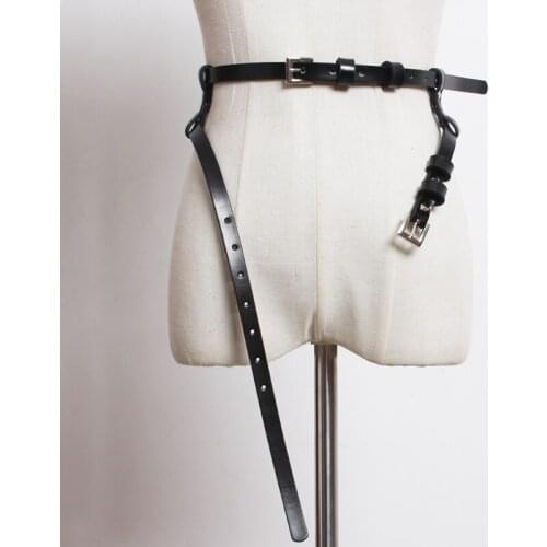 New Fashion Women Genuine Leather Double Buckle Belt Rock Punk Trousers Hipster Waist belt HipHop Jeans Straps Belt Accessories