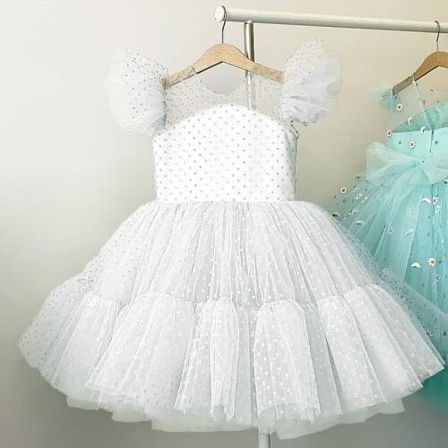Children Girl Luxury Dress Bridesmaid Dresses 4-10 Yrs Dots White Birthday Party Clothes Gift For Kids Girl Princess Dress 2021