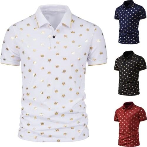 2021 New Summer High Quality Mens Printed Lapel Slimming Business Casual Short Sleeve Mens POLO Shirt