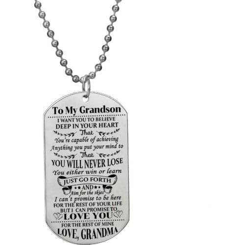 Family Stainless Steel Jewelry Gift To My Grandson Love Grandma Pendant Beaded Chain Necklace Inspirational Kids Birthday Gift