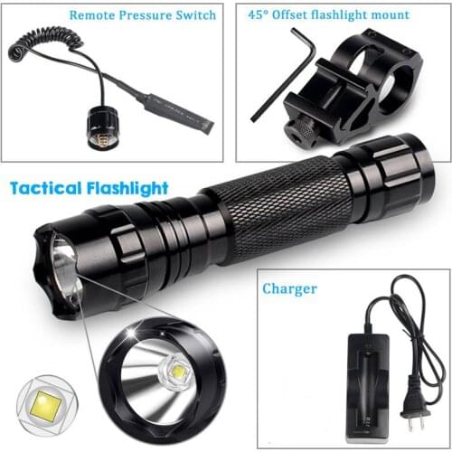 Tactical Flashlight Waterproof 1200 Lumen with Mouse Tail with Battery Charger Picatinny Mount weapon light Hunting RL8-19