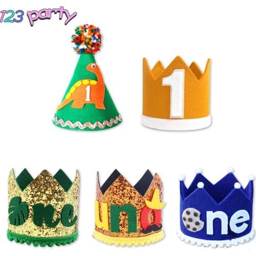 Baby birthday ONE hat decoration baby first birthday party decoration dinosaur hat banner baby shower party supplies cake topper