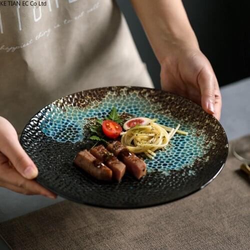 Japanese Ceramic Western Steak Salad Plate Creative Round Dessert Snack Flat Plate Hotel Restaurant Tableware Kitchen Supplies