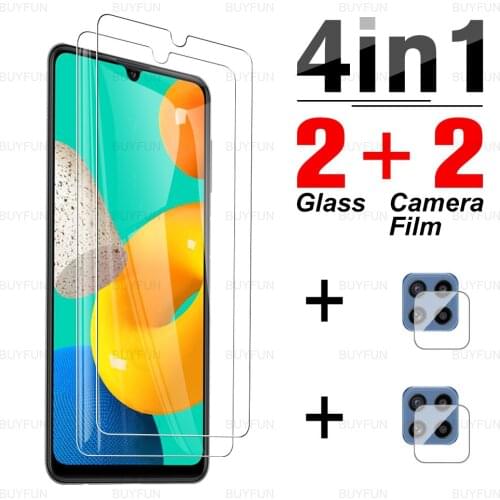 4in1 Cover Tempered Glass For Samsung Galaxy M32 Screen Protector For galaxy M32 5G M12 M21 2021 M22 M01 Core Camera Lens Film