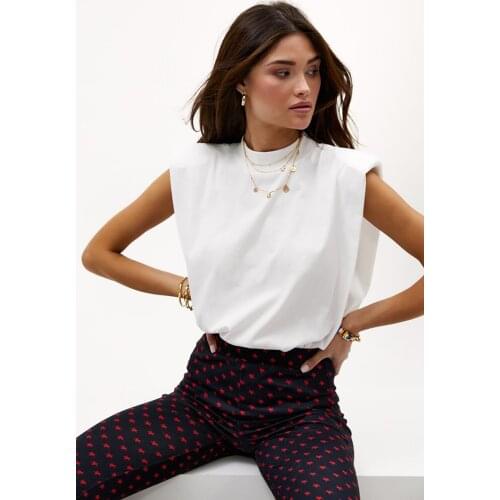 Women White Tshirt With Shoulder Pads