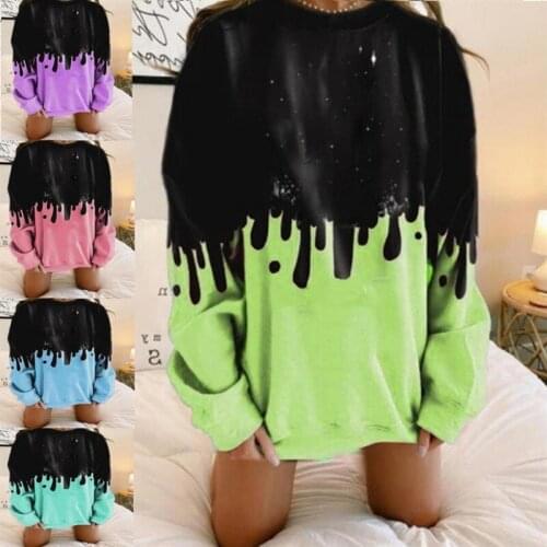 Womens Fashion Large Size Long-sleeved Bump Color Print Casual Cotton Autumn/winter Sweatshirt Christmas Jersey