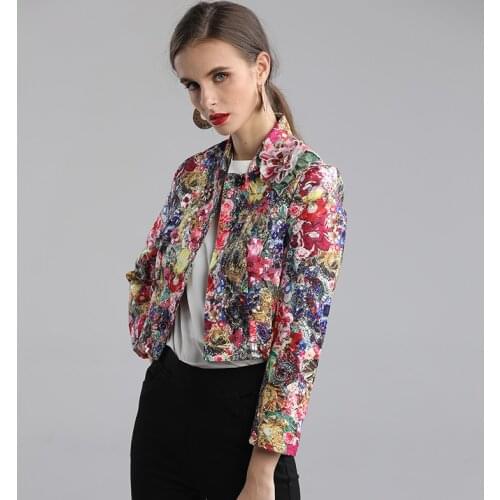 Floral Runway 2021 Spring Series One Cover Button Short Jacket Women High Street Luxury Crystal & Flower Appliques Tops