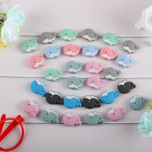 Kovict 100/200Pcs Whale Silicone Beads Baby Oral Cavity Tooth Care Teething Ring Toy Pacifier Chain Food Grade BPA-Free