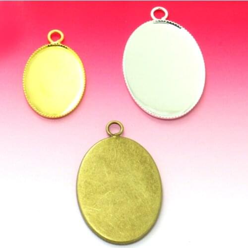 20pcs 13*18/18*25/30*40mm Oval Flat Tray Teeth edge Pendant Blank base Charm Blank DIY Jewelry Gold Silver-Plated AntiqueBronze