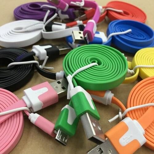 200pcs/lot 1M 3FT Flat Noodle Micro USB Cable Sync Data Charging Cord for Galaxy S3 S4 S5 S6 S7 HTC Blackberry