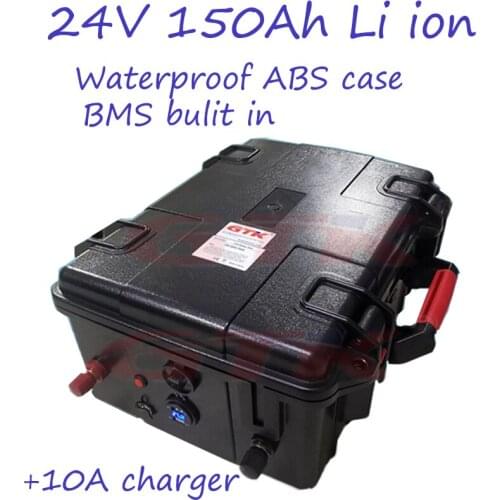 24V 150Ah Lithium ion battery pack with BMS for solar pannel energy storage motorhome emergency power supply + 10A Charger