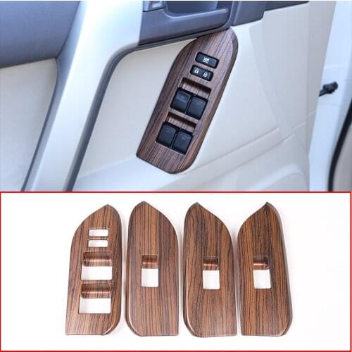 4 Pcs LHD For Toyota Land Cruiser Prado FJ150 150 2014-2018 Pine Wood Grain ABS Car Window Lift Button Frame Trim
