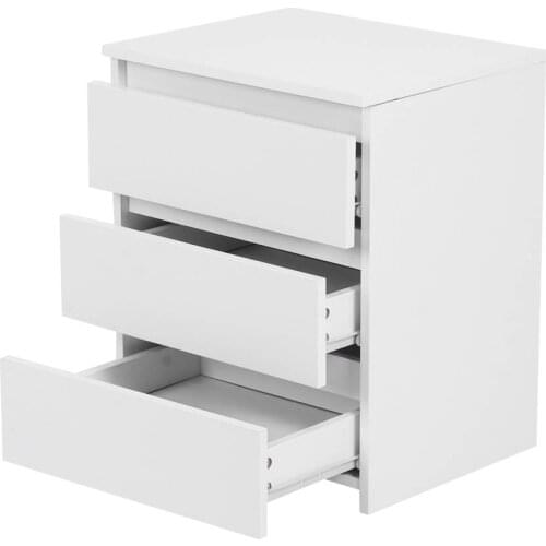 White Modern Bedside Table Cabinet Nightstand with 3 Storage Drawers Bedroom Coffee Tea Table Furniture