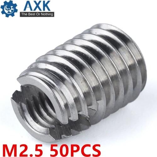 50pcs Stainless Steel M2.5 Self Tapping Thread Insert Screw Bushing M2.5*0.45*6mm 302 Slotted Type Wire Thread Repair Insert