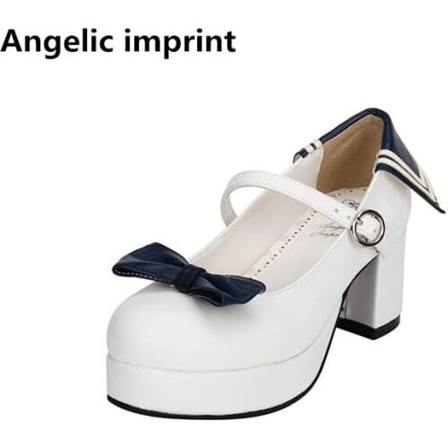 Angelic imprint Japan style woman mori girl lolita cosplay shoes lady mid heels pumps women princess dress party shoes 33-47 bow