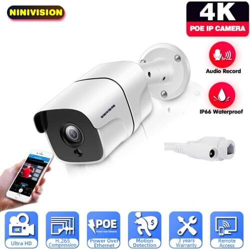 Audio IP Camera 4K 8MP H.265 AI 8MP 5MP 2MP Outdoor Bullet CCTV for POE NVR System Security Surveillance IR Metal Camera POE