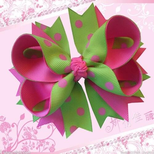 Free Shipping 2015 16pcs BLESSING 4.5Inch Polka Dot Double Stacked Hair Clips Mix Color Children Hairbows Boutique Headwear BS