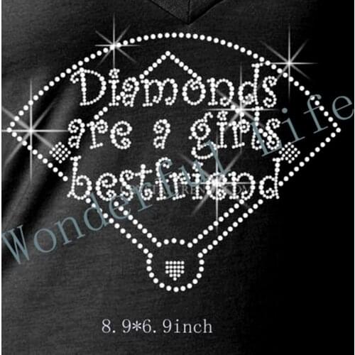 Free shipping and free gift bling rhinestone Diamonds are a girls best friend iron on rhinestone transfer designs