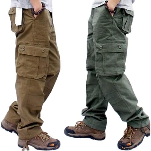 100% Cotton Casual Pants Men Outwear Loose Straight Multi Pockets Streetwear Trousers Mens Joggers Track Tactical Pants Pantalon