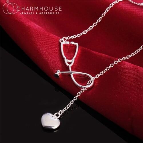 Pure Silver 925 Stethoscope Pendant & Necklaces For Women Choker Collier Femme Personality Jewelry Accesories Party Gifts