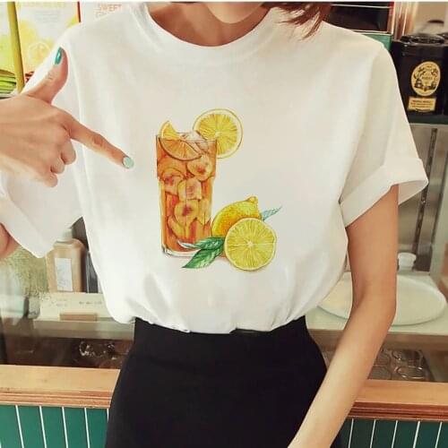Cartoon New T Shirts Women Orange juice Juice Drink Leisucre Printed Tshirt Modern Comfy Design Clothing Female Tumblr Mujer
