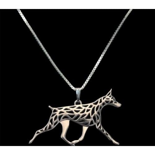 Hot Sale Cutout Jewelry Alloy Pendant Necklaces Loverss Pet Doberman Dog Necklaces Drop Shipping