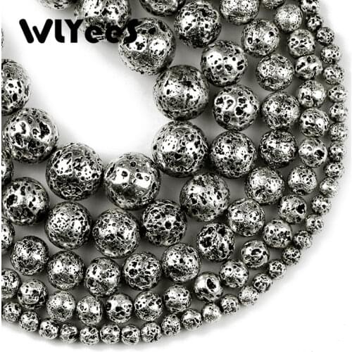 WLYeeS Natural Stone Ancient Silver Lava Hematite Round Loose beads 4 6 8 10 12mm DIY necklace Bracelets Jewelry Making Finding