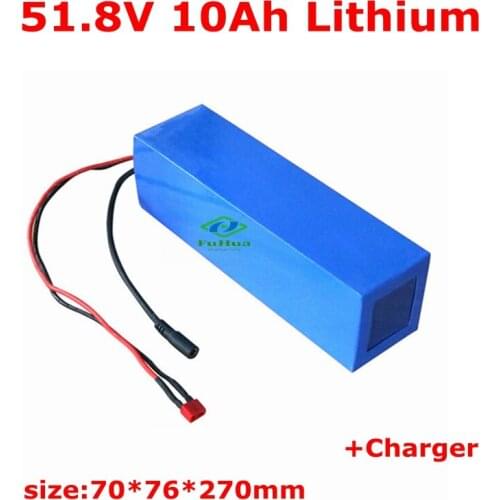 1 pcs 52V 10ah Lithium battery 51.8V 12AH Li ion 18650 52V 14S with BMS for 48v e bike sightseeing vehicles scooter +2A Charger