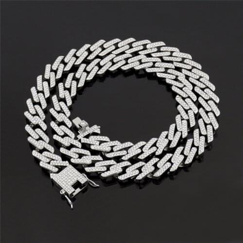 Hip Hop 13mm Cuban Link Chain For Men Iced Out Bling Cuban Chains Rhinestone Homme Fashion Rapper Jewelry