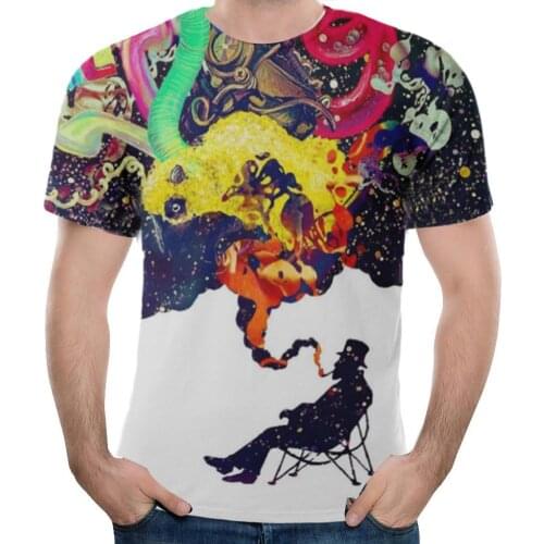 Men Sea Wave 3D Digital Printing Short Sleeve Round Neck Tee Top Blouse T-shirt