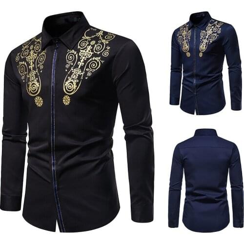 2021 Autumn New Mens Long Sleeve Fashion Button Shirt Printed Casual Button Shirt Slim Dress Shirts