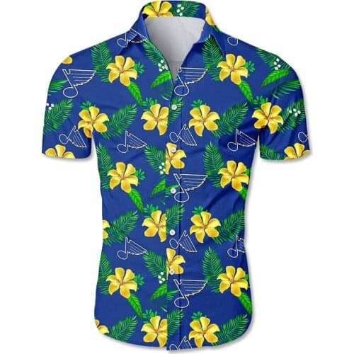 St. Louis mens casual hawaiian shirts Yellow flower blue wings print 3D Blues tops