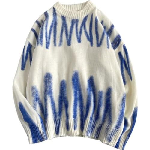 2021 autumn and winter mens new tie-dye printed round neck sweater loose sweater