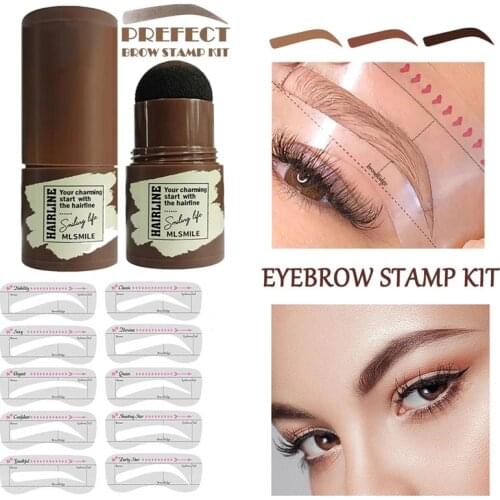 One Step Eyebrow Stamp Shaping Kit Professional Eye Brow Gel Stamp Makeup Kit with 10 Reusable Eyebrow Stencils Eyebrow Brushes