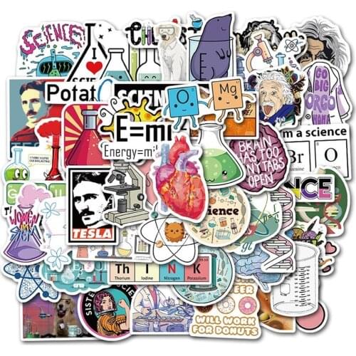 50PCS Chemical Experiments Equation Brain Science Laboratory Stickers For Laptop Skateboard Luggage Car Styling Doodle Decals
