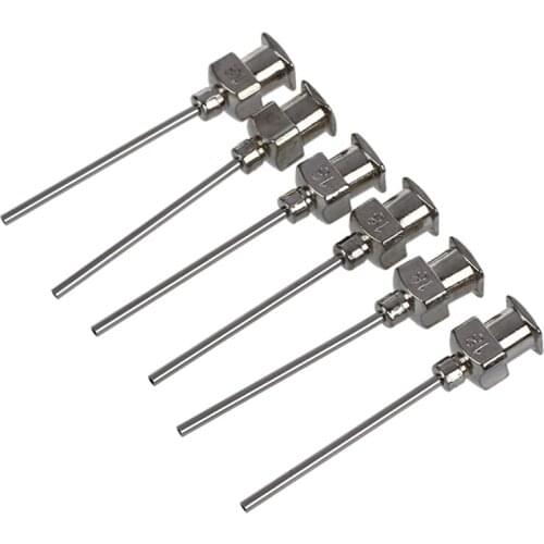 Stainless Steel Luer Lock Dispensing Needle Tip, 18 Gauge, 0.57mm ID x 1.18mm OD, 1" Length (Pack of 6)