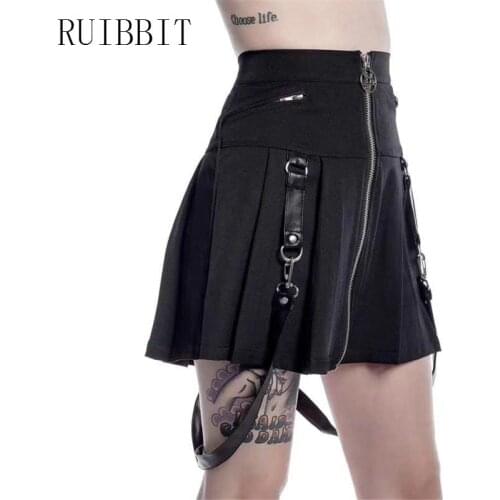 New Arrival Gothic Harajuku Rock Punk Skirt Women Zipper Black Stitching Summer Autumn Pleated Mini Short Skirt Fashion Girls