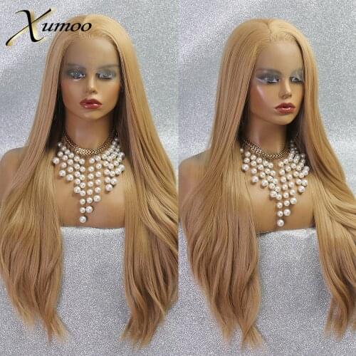 XUMOO Natural Straight Synthetic Lace Front Wig High Temperature Fiber Ginger Lace Front Wig Glueless Cosplay Wigs For Women