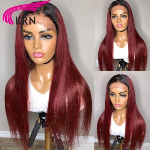 Ombre Burgundy Lace Front Human Hair Wigs #99J Remy Wavy Hair PrePlucked Brazilian Lace Frontal Wigs For Women Preplucked