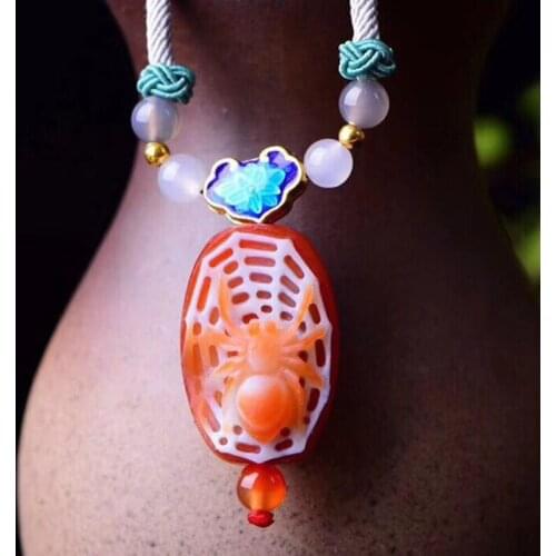 Wholesale Tianyan Natural Crystal Pendants Fine Caved Spider Pendant Necklace Meaning Lucky for Women Men Simple Pendant Jewelry